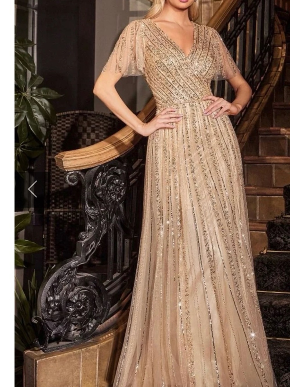 Elegant Champagne/Gold Beaded Formal